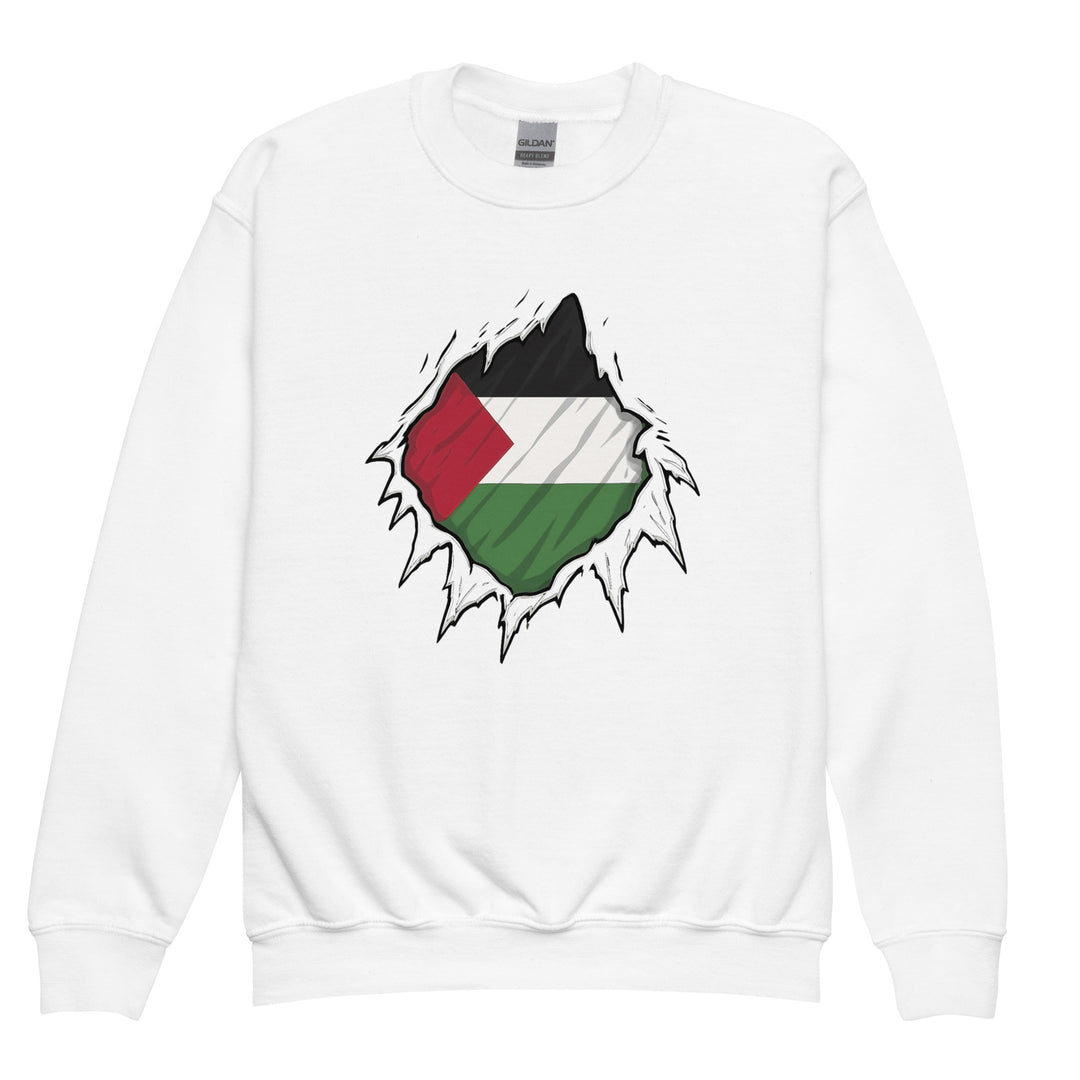 Palestine Hero - Youth Crewneck Sweatshirt, White