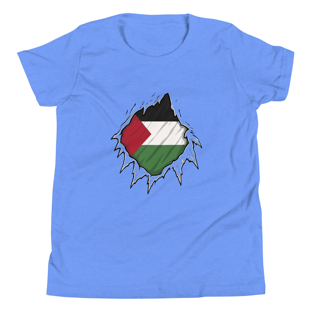 Palestine Hero - Youth Short Sleeve T-Shirt, Heather Columbia Blue