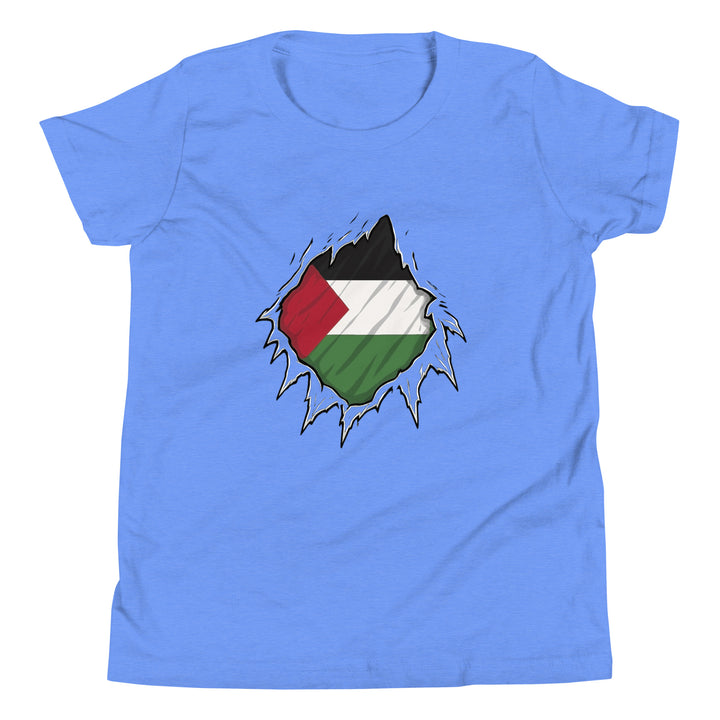 Palestine Hero - Youth Short Sleeve T-Shirt, Heather Columbia Blue