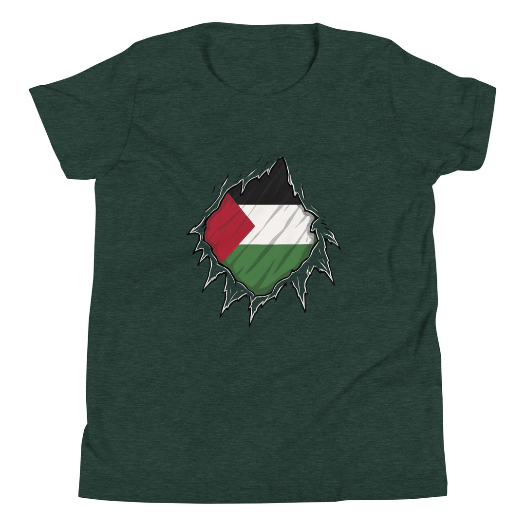 Palestine Hero - Youth Short Sleeve T-Shirt, Heather Forest