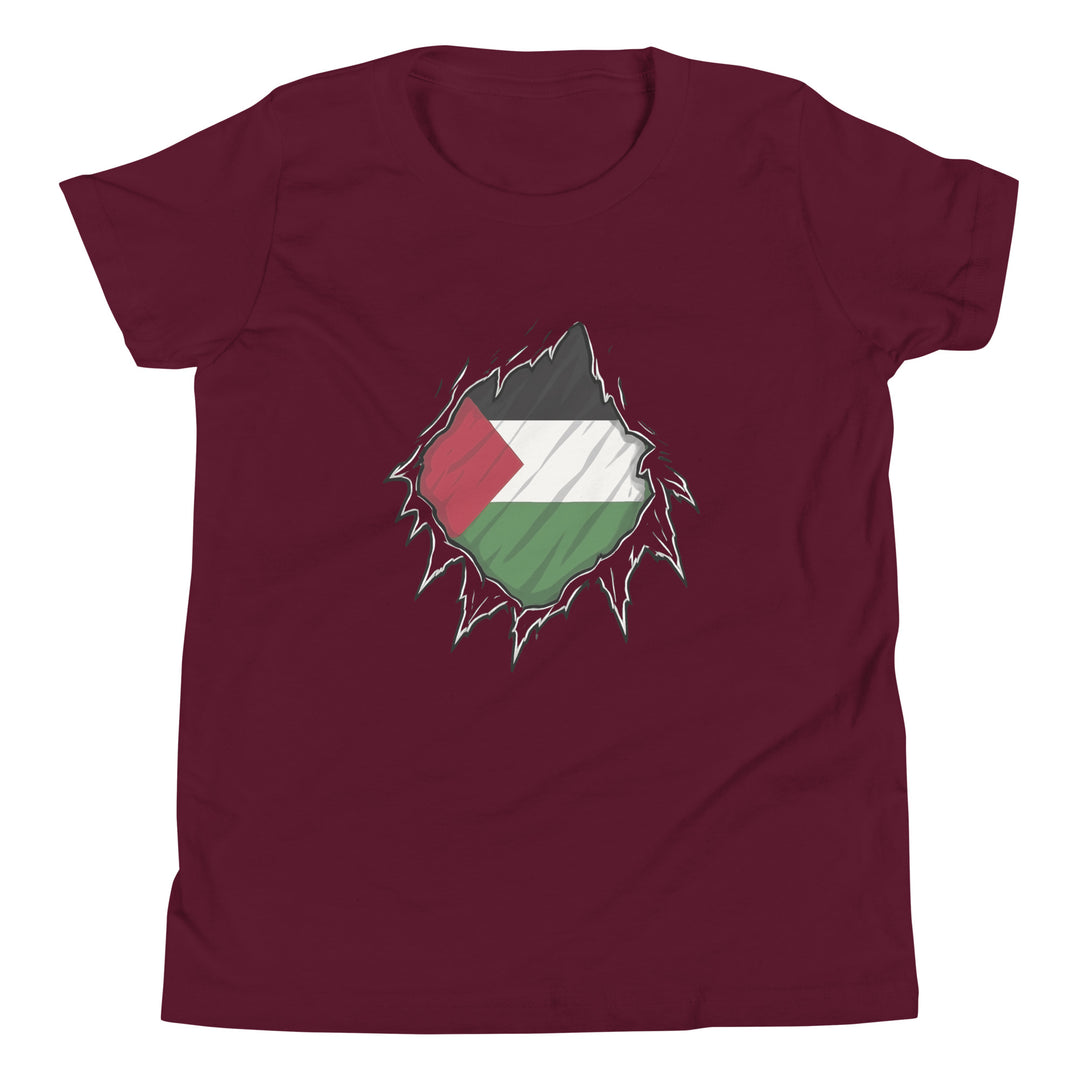 Palestine Hero - Youth Short Sleeve T-Shirt, Maroon