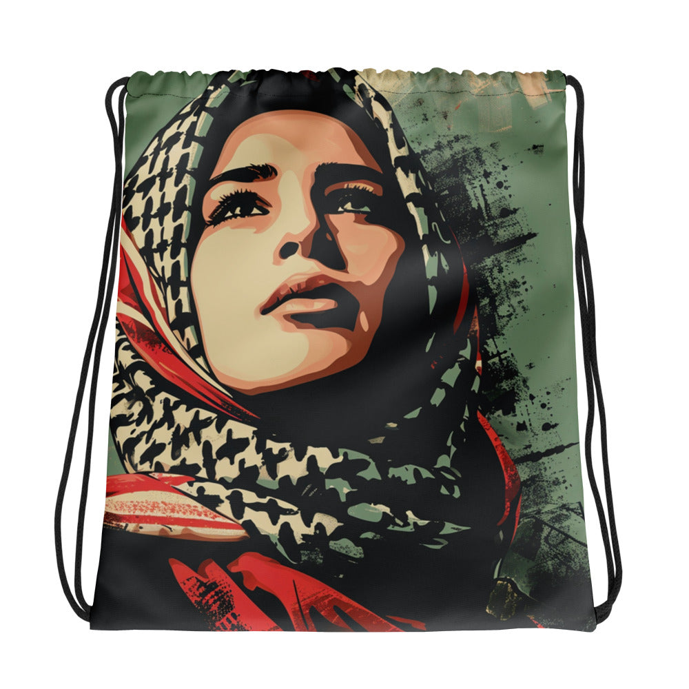 Palestine Hope – Drawstring Bag, White, front view