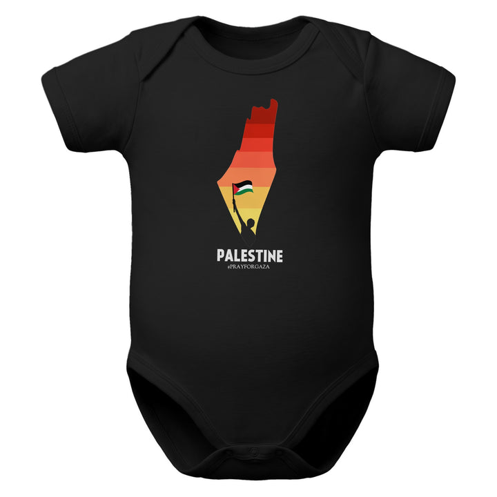 Palestine Map - Baby Short Sleeve One Piece, Black