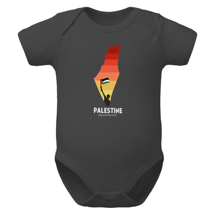 Palestine Map - Baby Short Sleeve One Piece, Dark Grey Heather