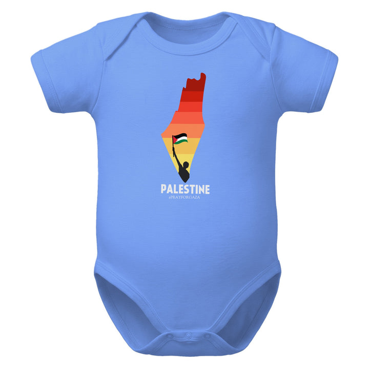 Palestine Map - Baby Short Sleeve One Piece, Heather Columbia Blue