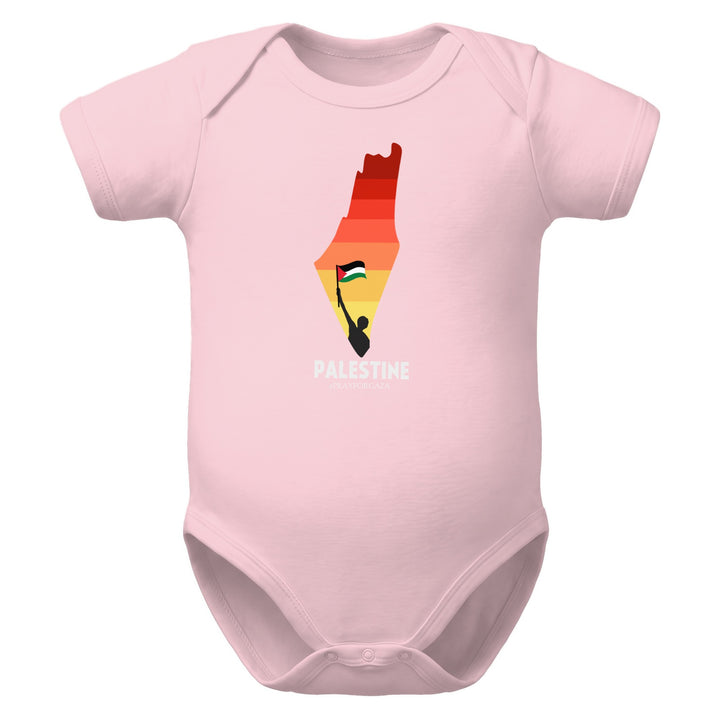 Palestine Map - Baby Short Sleeve One Piece, Pink