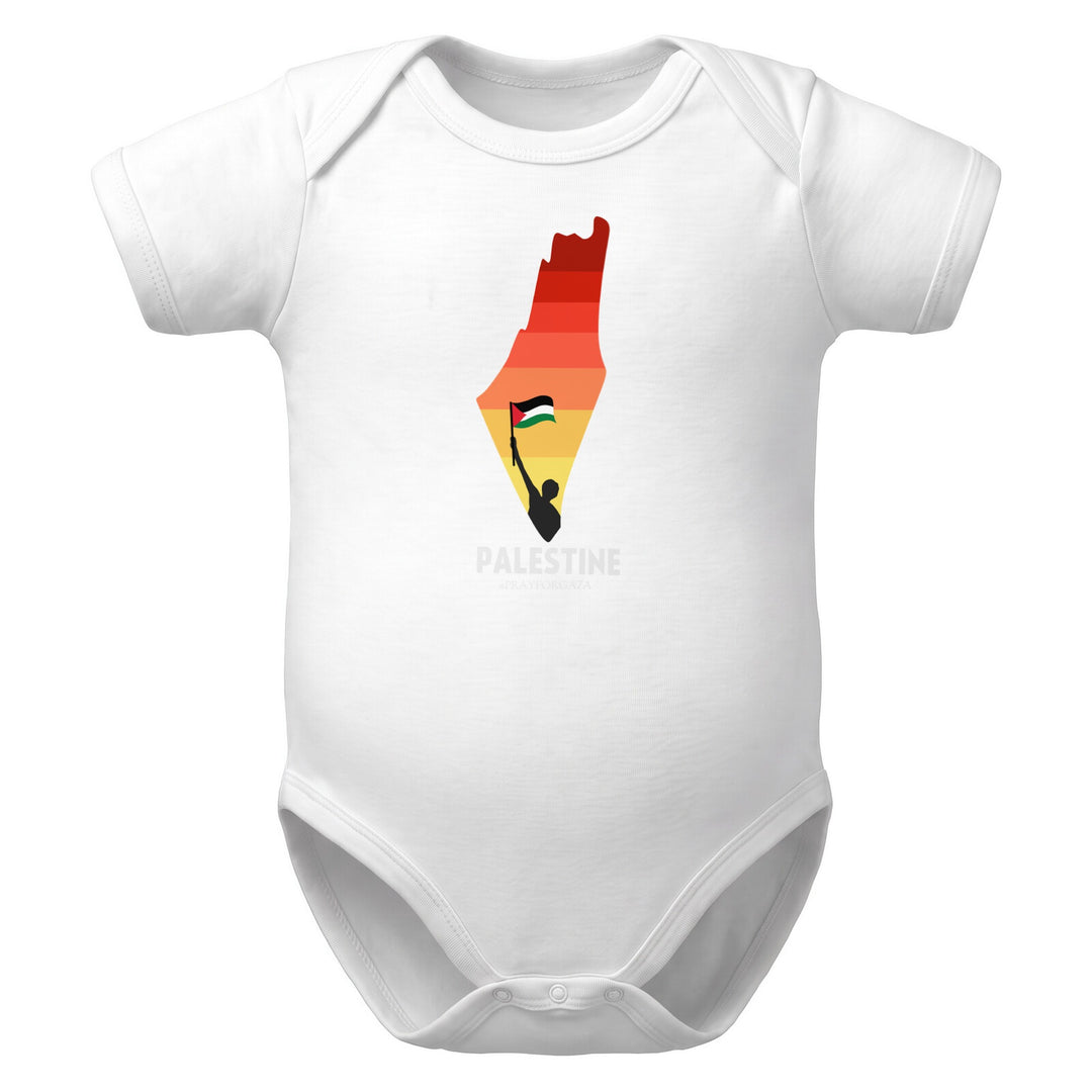 Palestine Map - Baby Short Sleeve One Piece, White