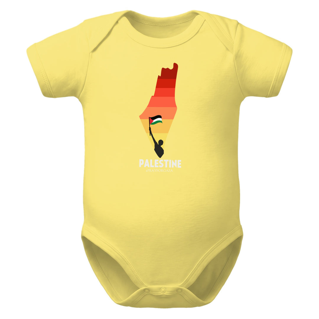 Palestine Map - Baby Short Sleeve One Piece, Yellow