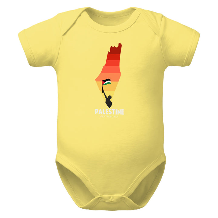 Palestine Map - Baby Short Sleeve One Piece, Yellow