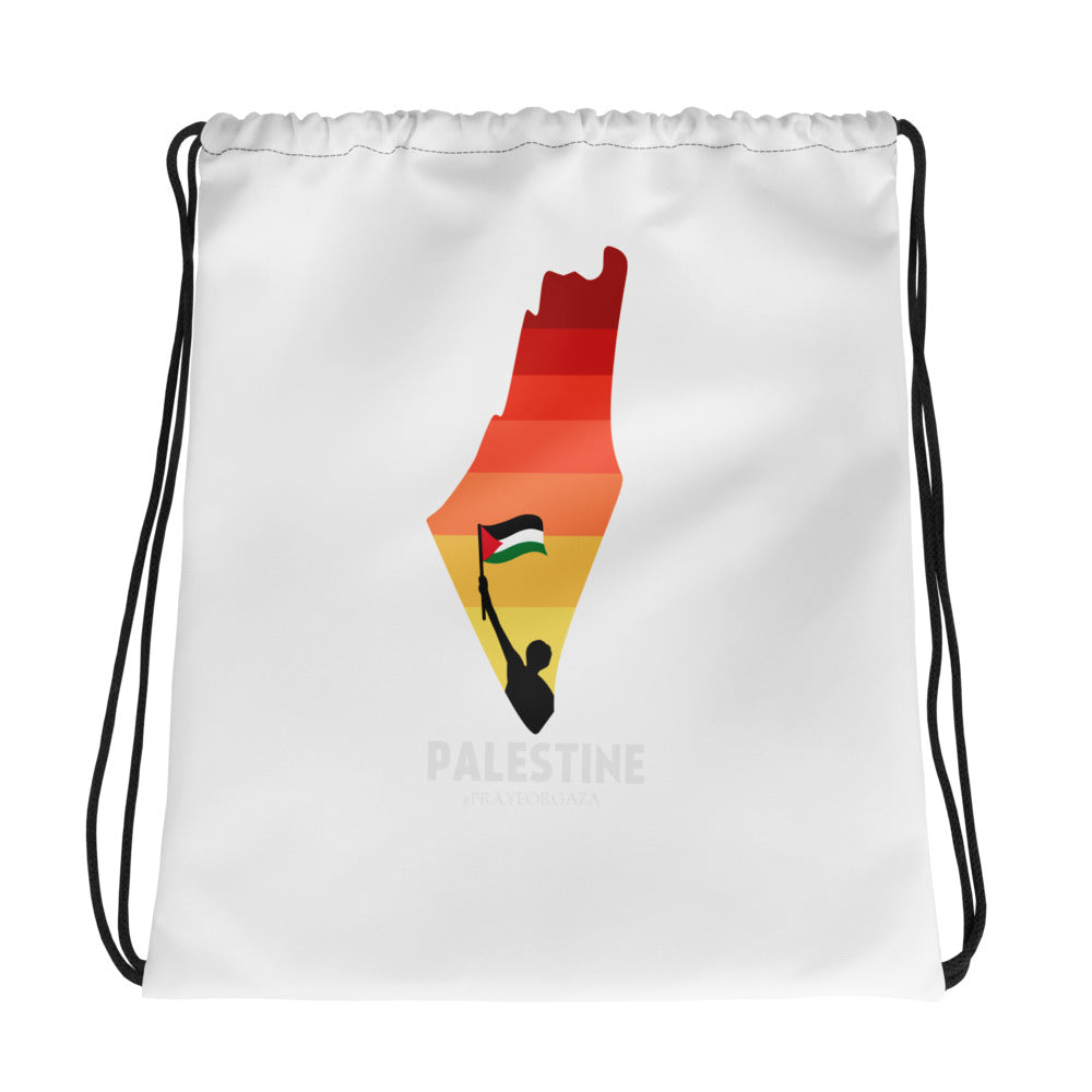 Palestine Map – Drawstring Bag, White, front view