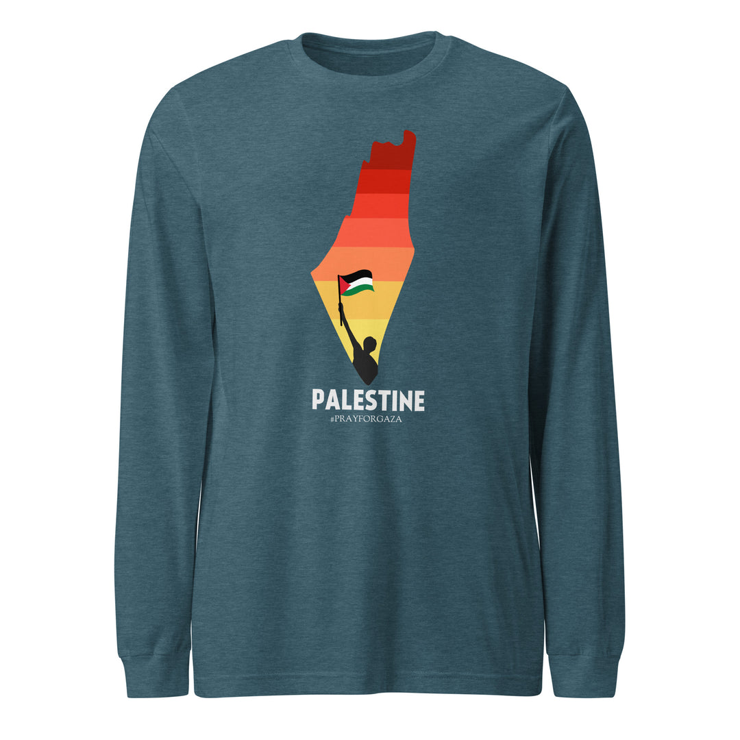 Palestine Map - Men’s Long Sleeve Shirt, Heather Deep Teal