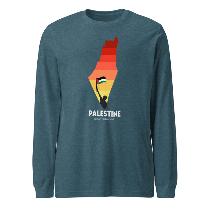 Palestine Map - Men’s Long Sleeve Shirt, Heather Deep Teal