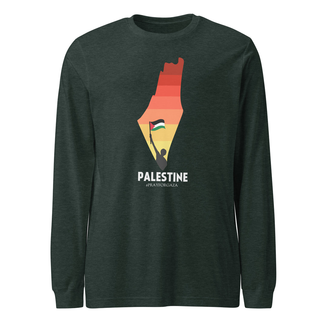 Palestine Map - Men’s Long Sleeve Shirt, Heather Forest