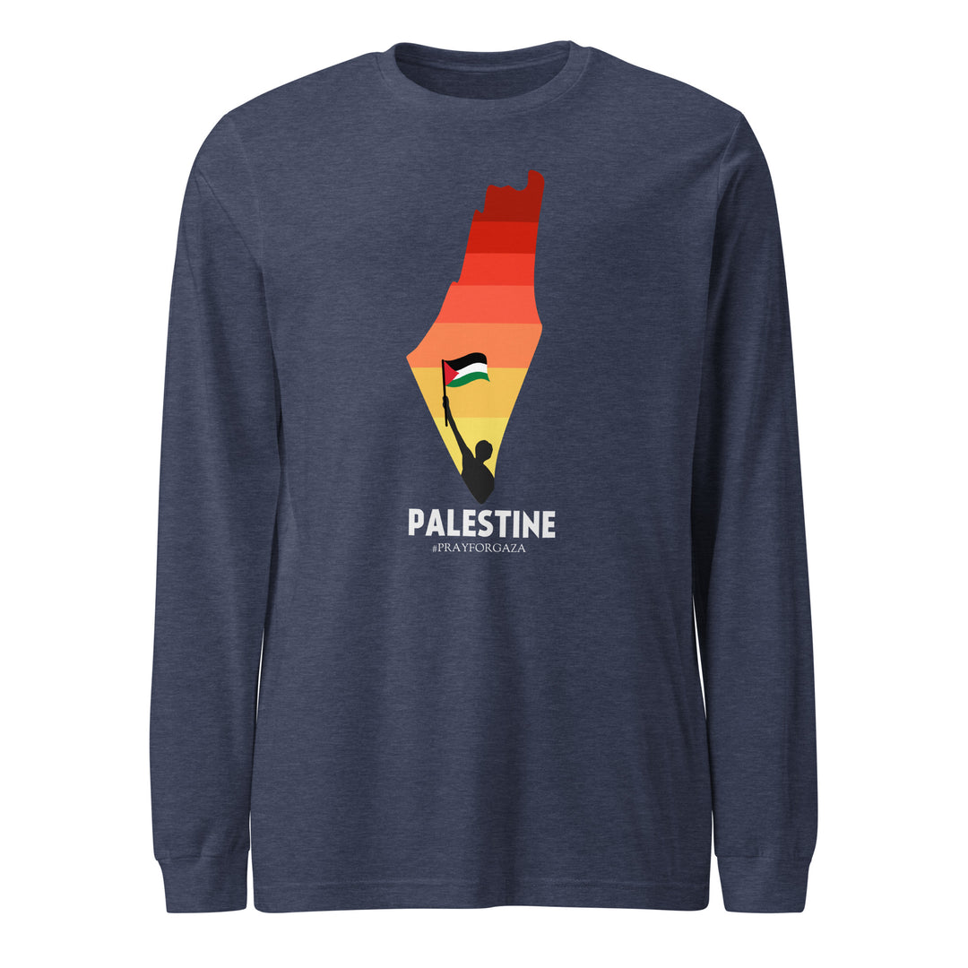 Palestine Map - Men’s Long Sleeve Shirt, Heather Navy