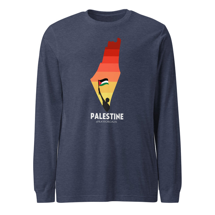 Palestine Map - Men’s Long Sleeve Shirt, Heather Navy