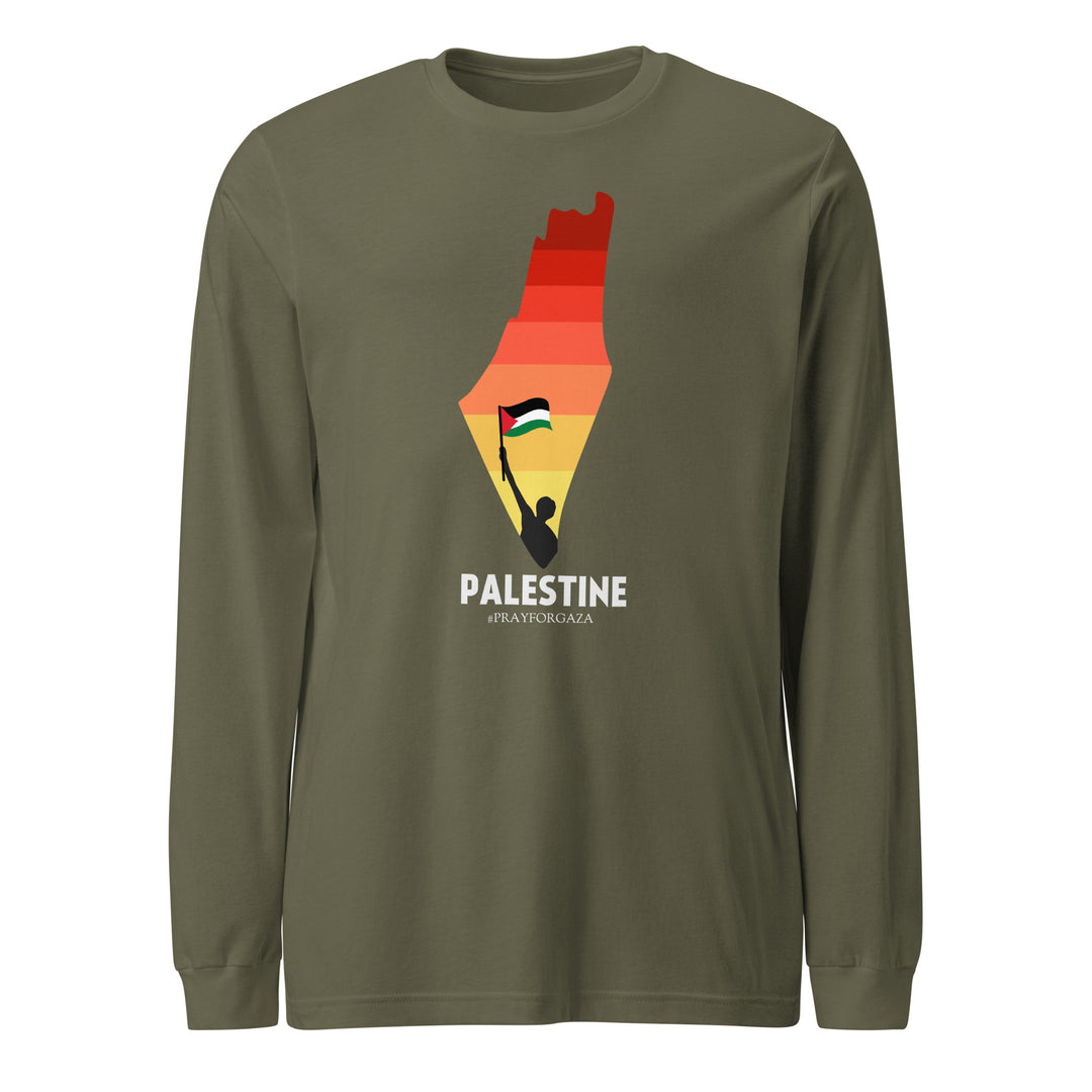 Palestine Map - Men’s Long Sleeve Shirt, Military Green