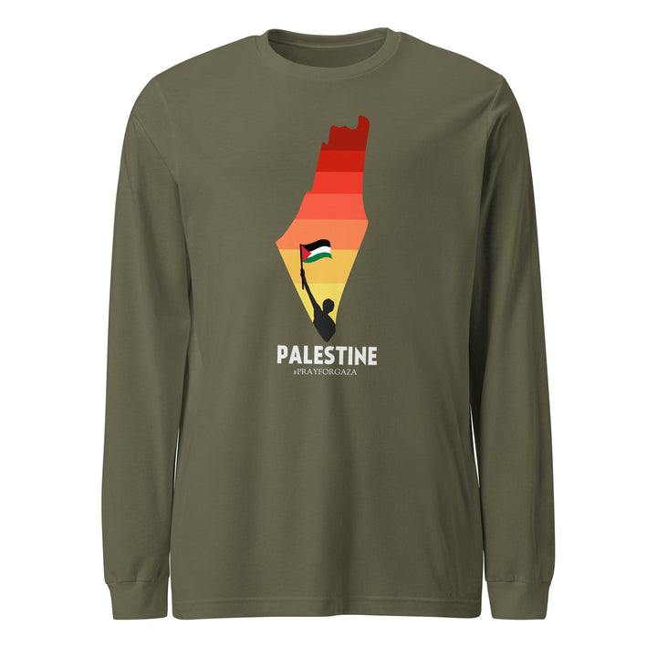 Palestine Map - Men’s Long Sleeve Shirt, Military Green
