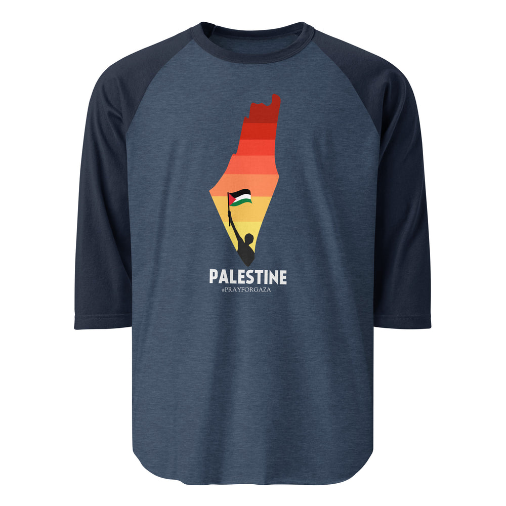 Palestine Map - Men’s ¾ Sleeve Raglan Shirt, 34 Sleeve Raglan Shirt Heather Denim Navy