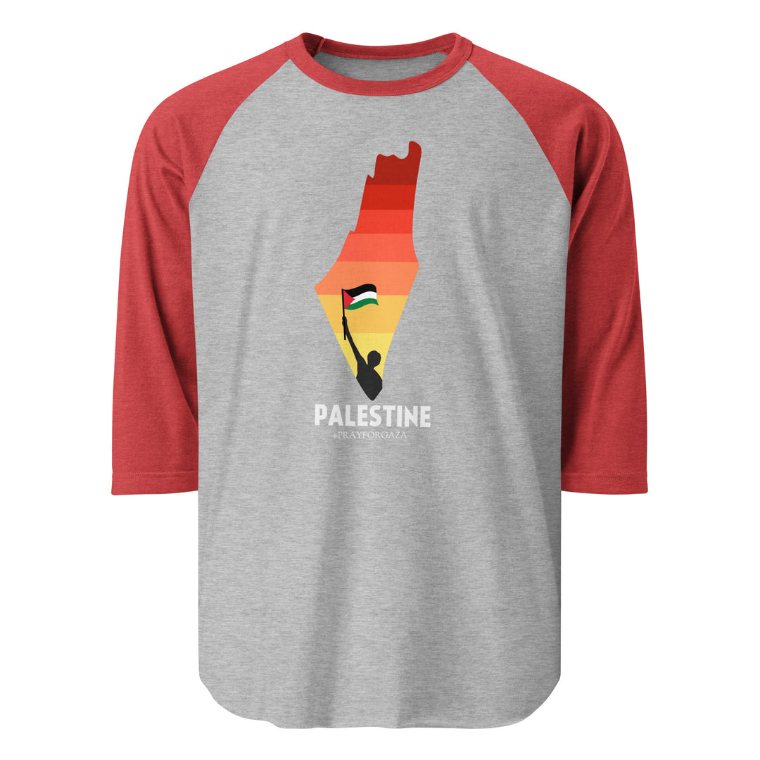Palestine Map - Men’s ¾ Sleeve Raglan Shirt, 34 Sleeve Raglan Shirt Heather Grey Heather Red