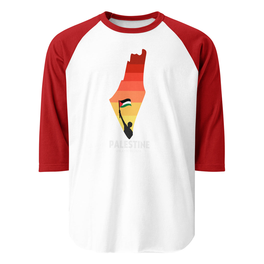 Palestine Map - Men’s ¾ Sleeve Raglan Shirt, 34 Sleeve Raglan Shirt White Red