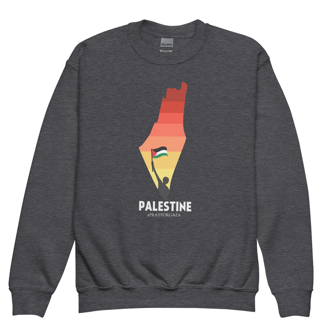 Palestine Map - Youth Crewneck Sweatshirt, Dark Heather