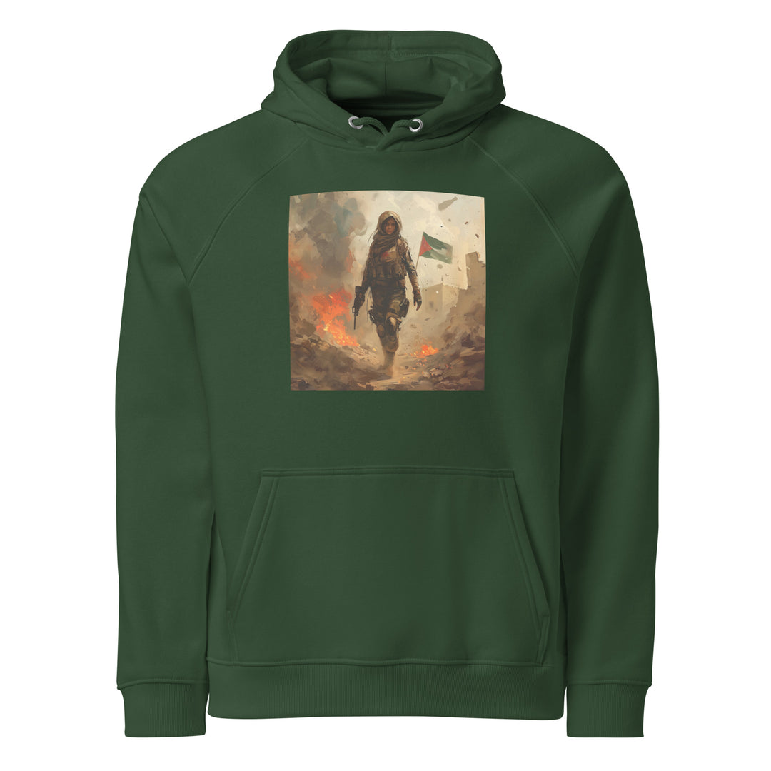 Palestine Resistance - Women’s Eco Raglan Hoodie, Eco Raglan Hoodie Bottle Green