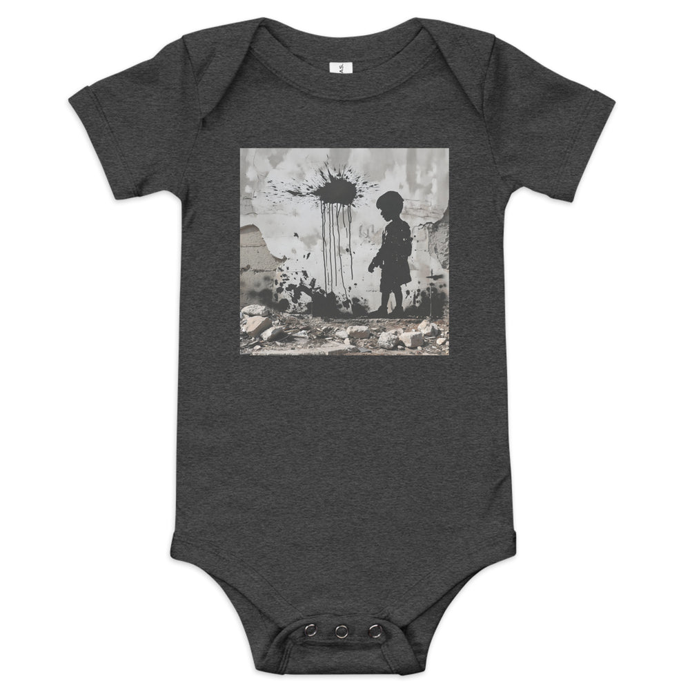 Palestine Wall - Baby Short Sleeve One Piece, Dark Grey Heather