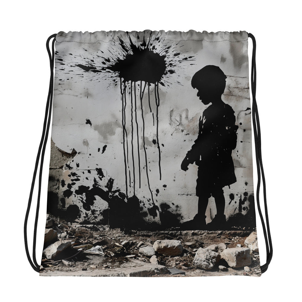 Palestine Wall – Drawstring Bag, White, front view