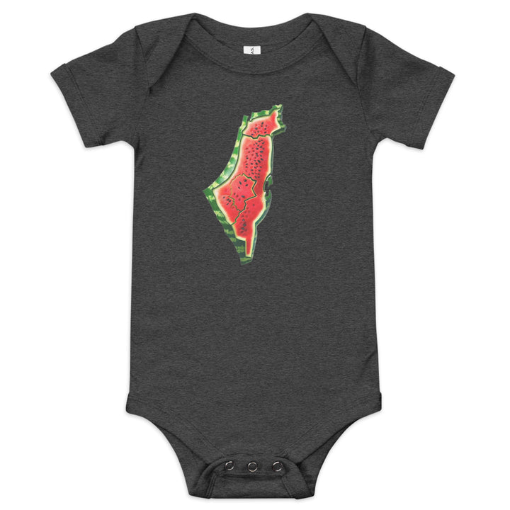 Palestine Watermelon - Baby Short Sleeve One Piece, Dark Grey Heather