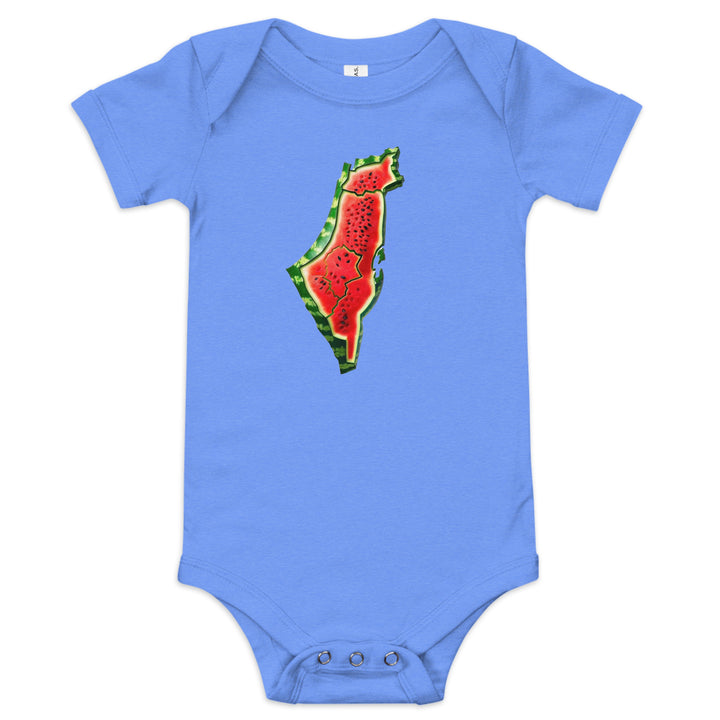 Palestine Watermelon - Baby Short Sleeve One Piece, Heather Columbia Blue