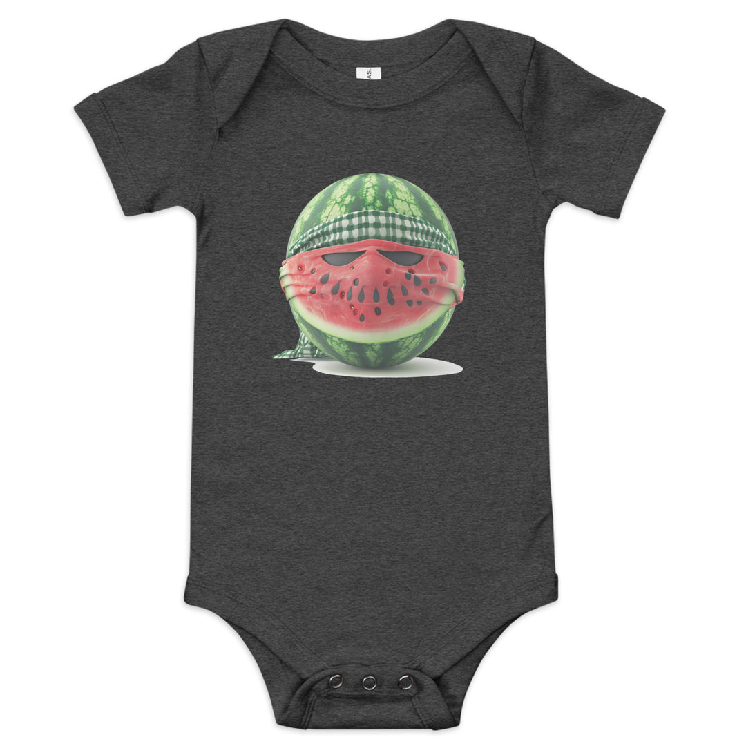 Palestine Watermelon Fighter - Baby Short Sleeve One Piece, Dark Grey Heather