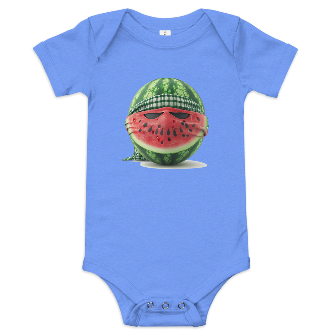 Palestine Watermelon Fighter - Baby Short Sleeve One Piece, Heather Columbia Blue