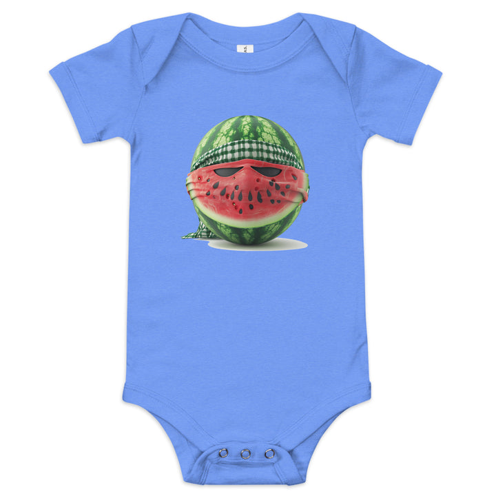 Palestine Watermelon Fighter - Baby Short Sleeve One Piece, Heather Columbia Blue