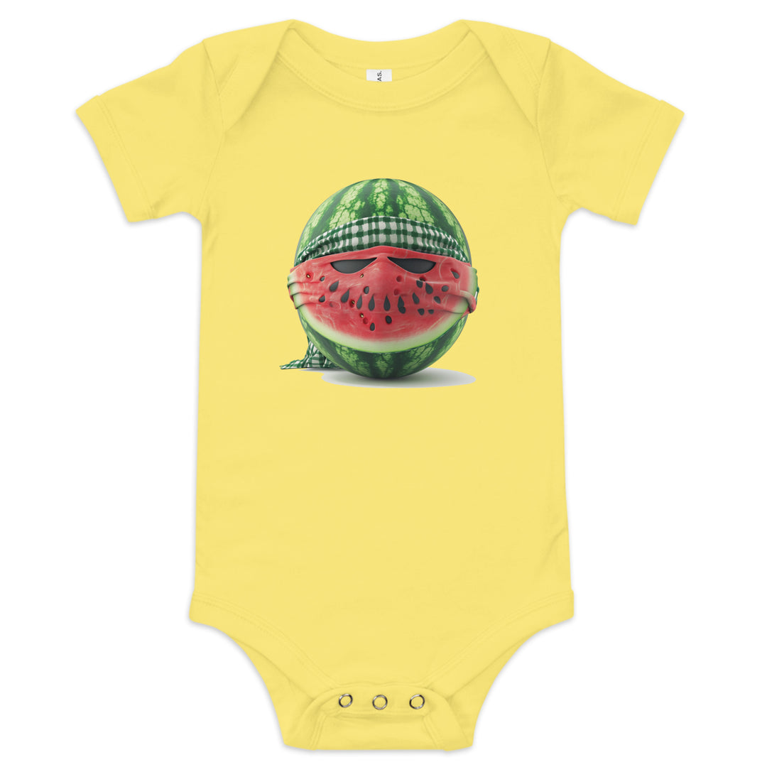 Palestine Watermelon Fighter - Baby Short Sleeve One Piece, Yellow