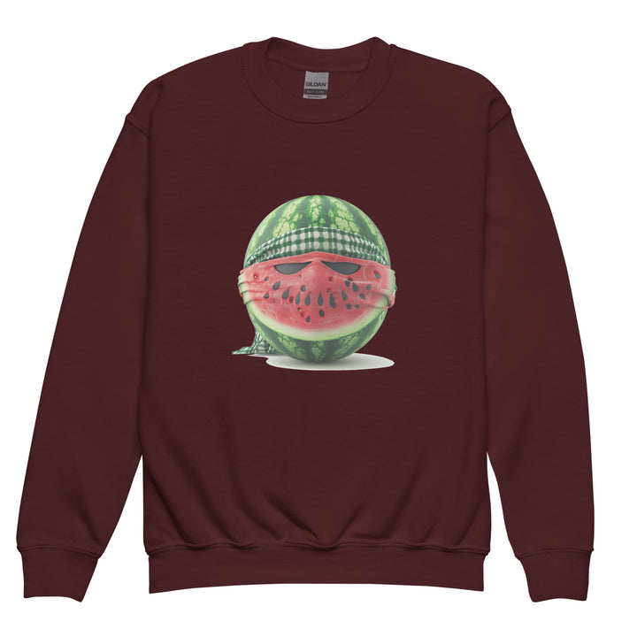 Palestine Watermelon Fighter - Youth Crewneck Sweatshirt, Maroon