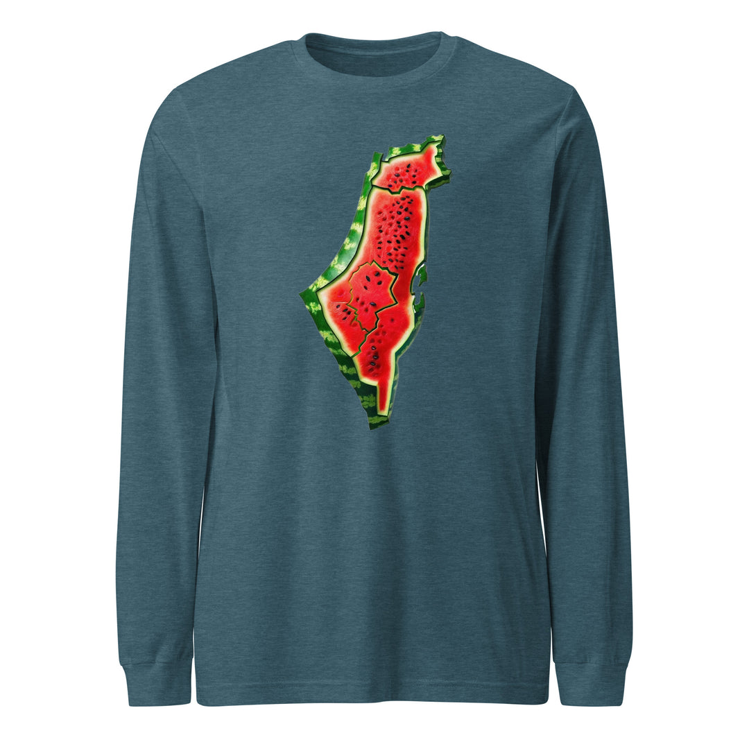 Palestine Watermelon - Men’s Long Sleeve Shirt, Heather Deep Teal