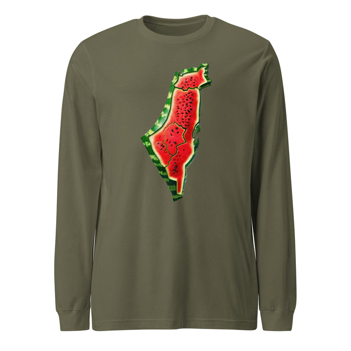 Palestine Watermelon - Men’s Long Sleeve Shirt, Military Green