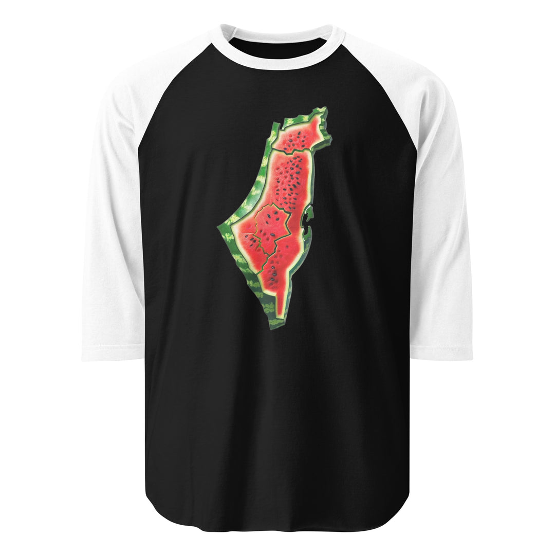 Palestine Watermelon - Men’s ¾ Sleeve Raglan Shirt, 34 Sleeve Raglan Shirt Black White