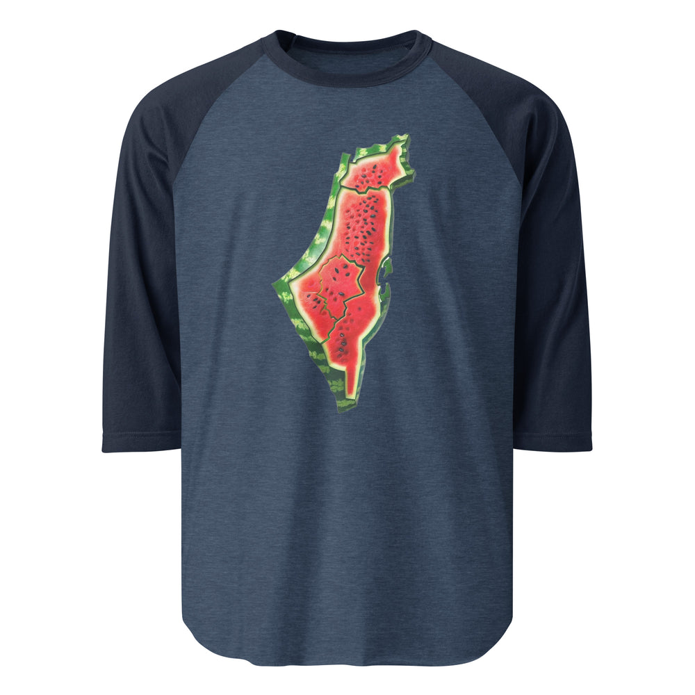 Palestine Watermelon - Men’s ¾ Sleeve Raglan Shirt, 34 Sleeve Raglan Shirt Heather Denim Navy