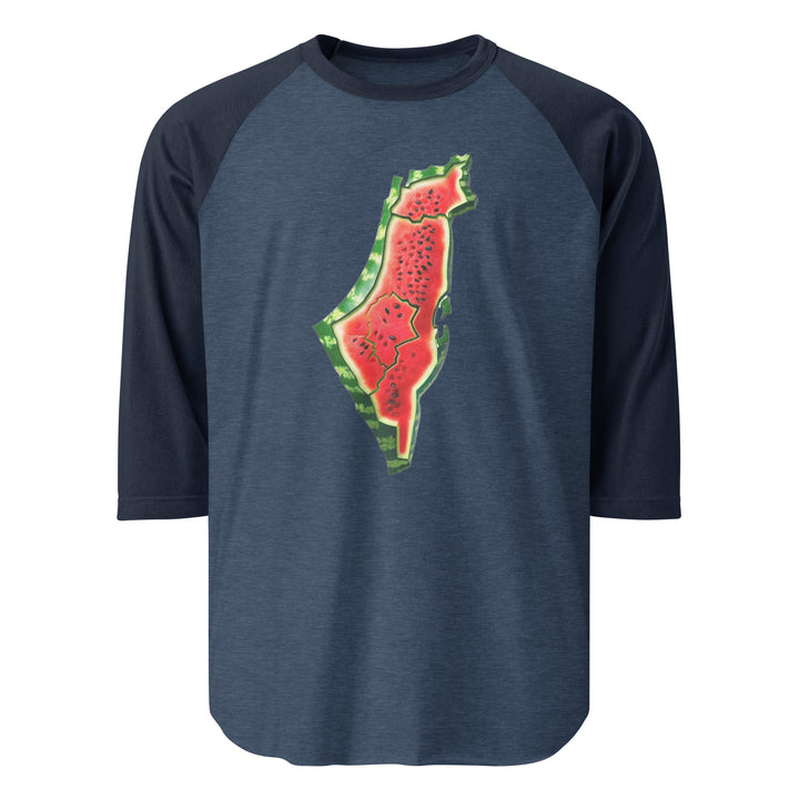 Palestine Watermelon - Men’s ¾ Sleeve Raglan Shirt, 34 Sleeve Raglan Shirt Heather Denim Navy
