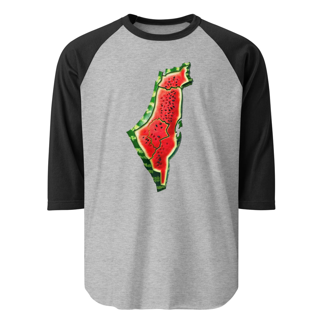 Palestine Watermelon - Men’s ¾ Sleeve Raglan Shirt, 34 Sleeve Raglan Shirt Heather Grey Black