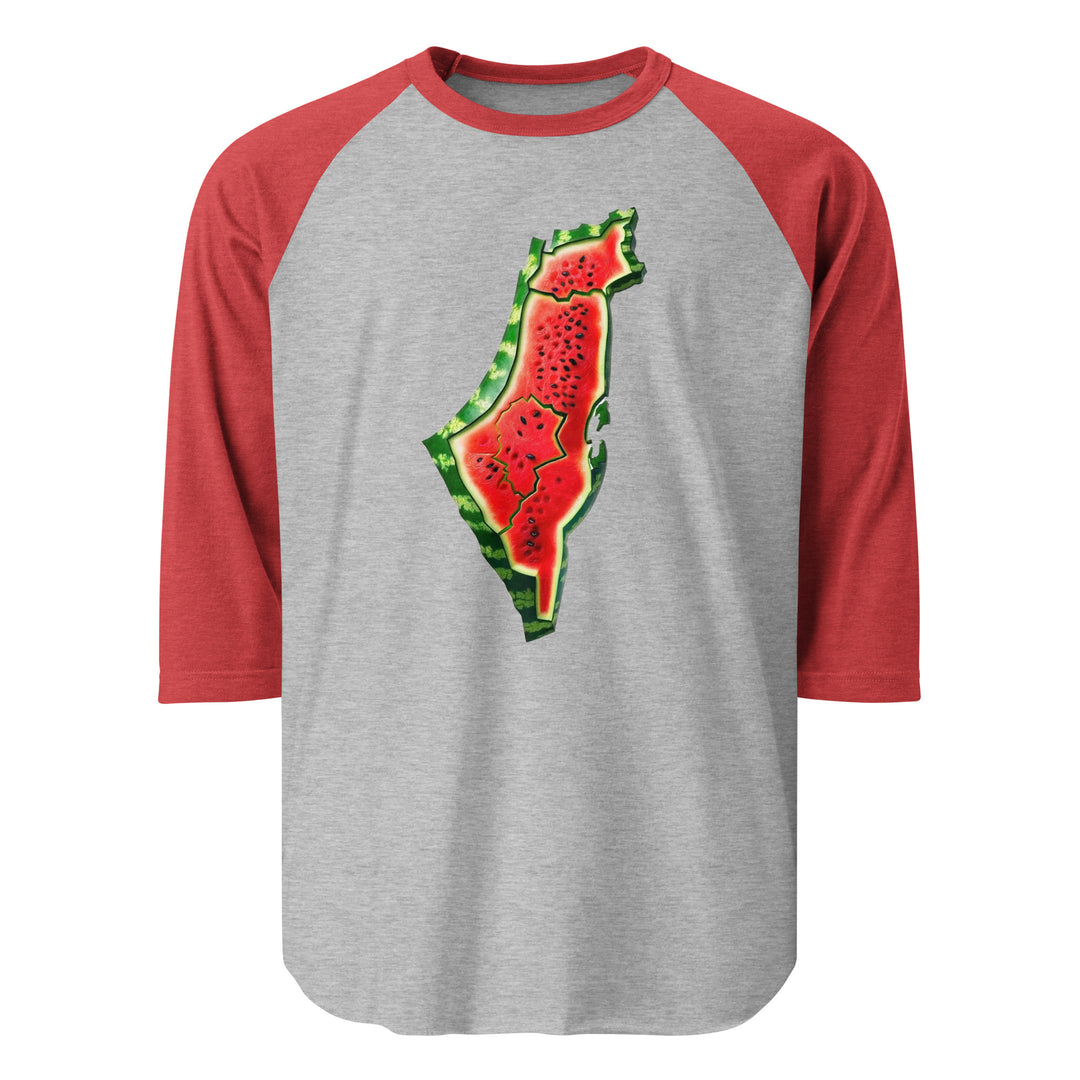Palestine Watermelon - Men’s ¾ Sleeve Raglan Shirt, 34 Sleeve Raglan Shirt Heather Grey Heather Red