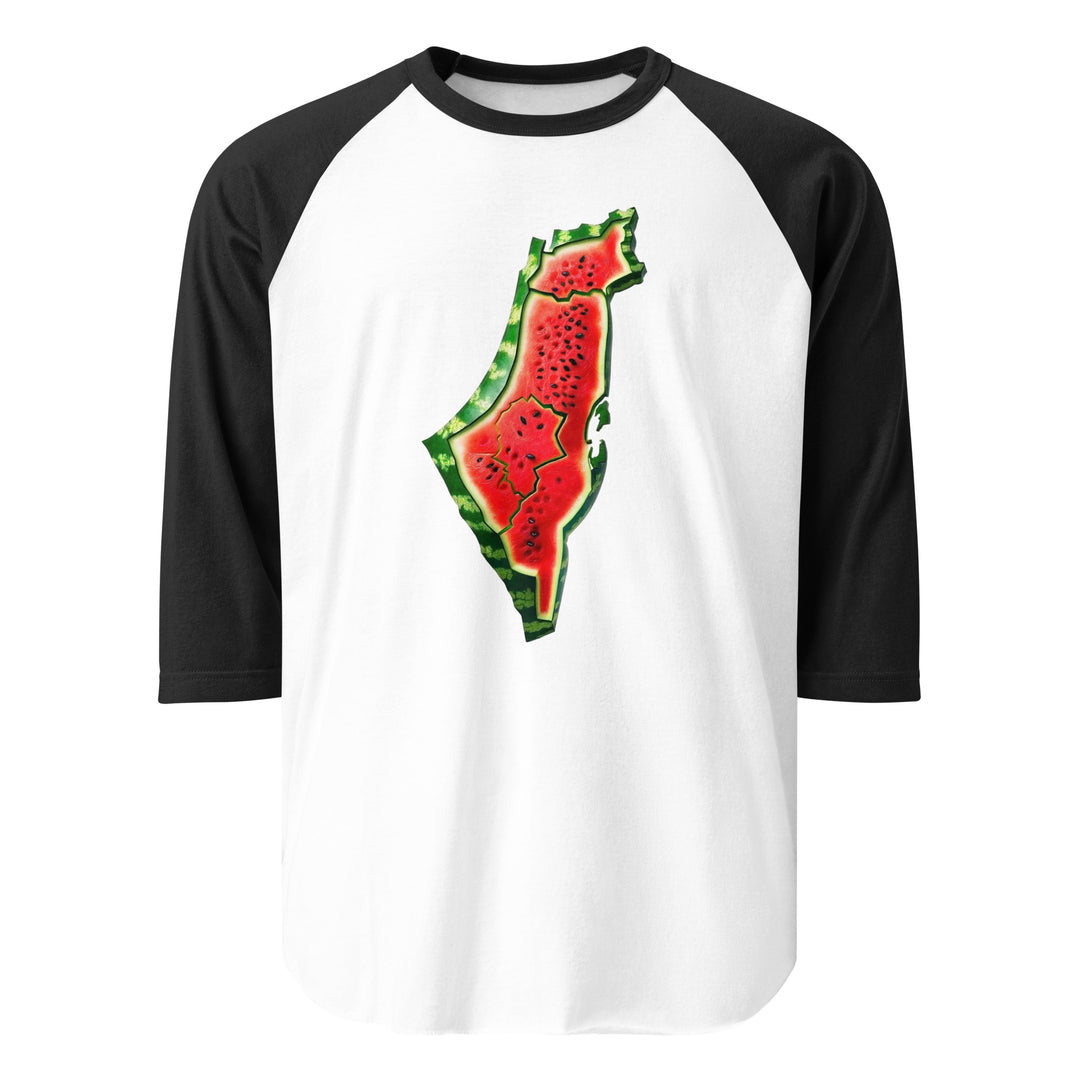 Palestine Watermelon - Men’s ¾ Sleeve Raglan Shirt, 34 Sleeve Raglan Shirt White Black