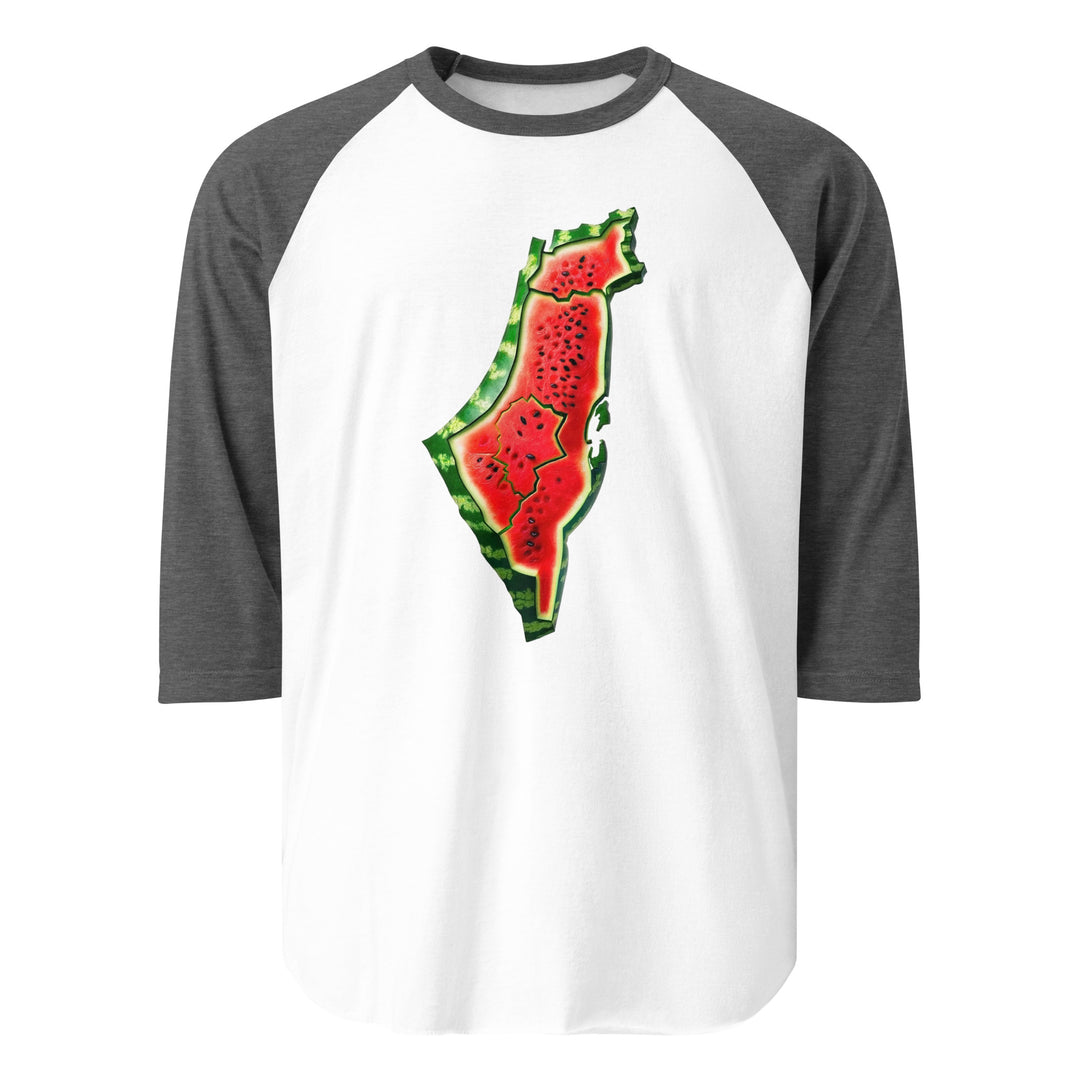 Palestine Watermelon - Men’s ¾ Sleeve Raglan Shirt, 34 Sleeve Raglan Shirt White Heather Charcoal