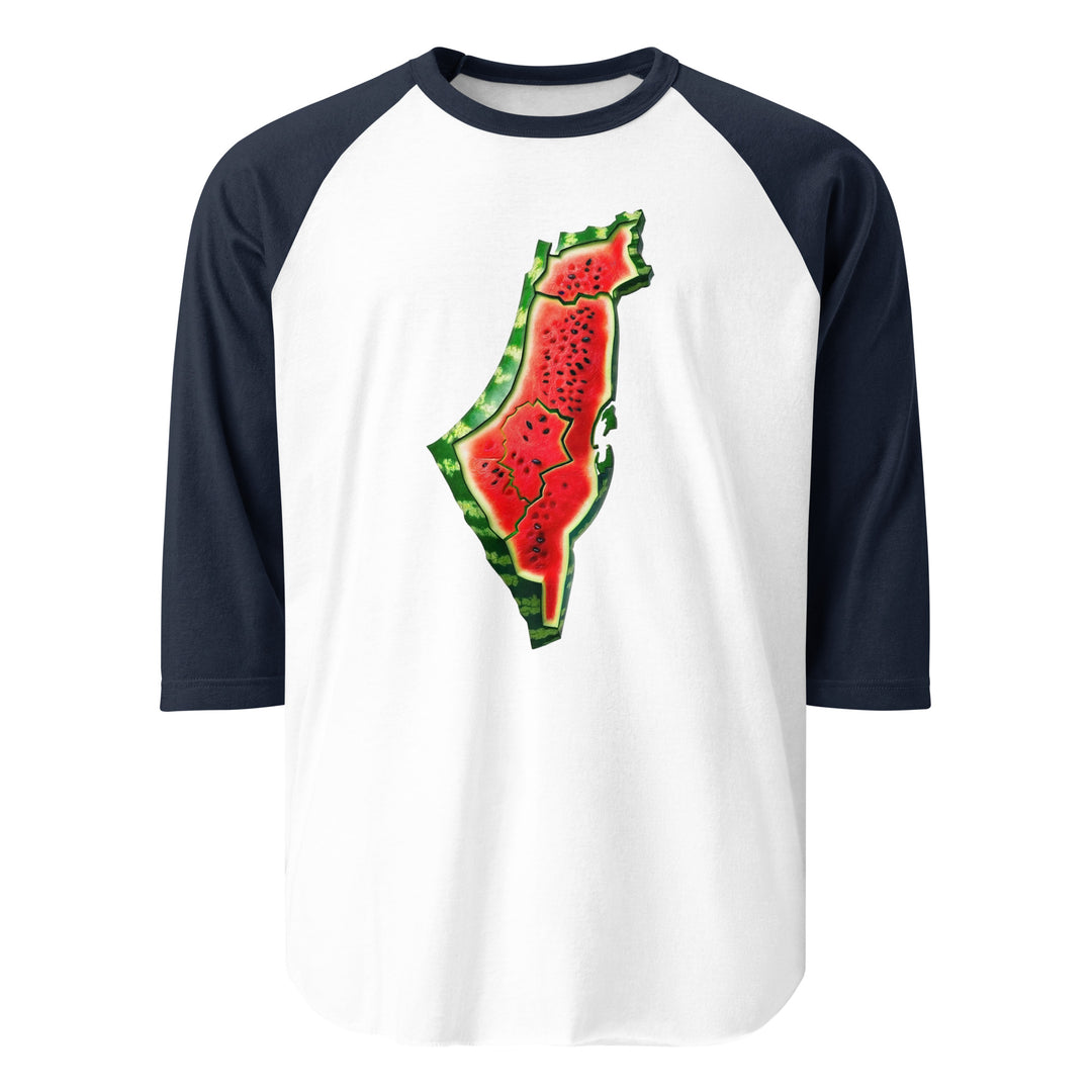 Palestine Watermelon - Men’s ¾ Sleeve Raglan Shirt, 34 Sleeve Raglan Shirt White Navy