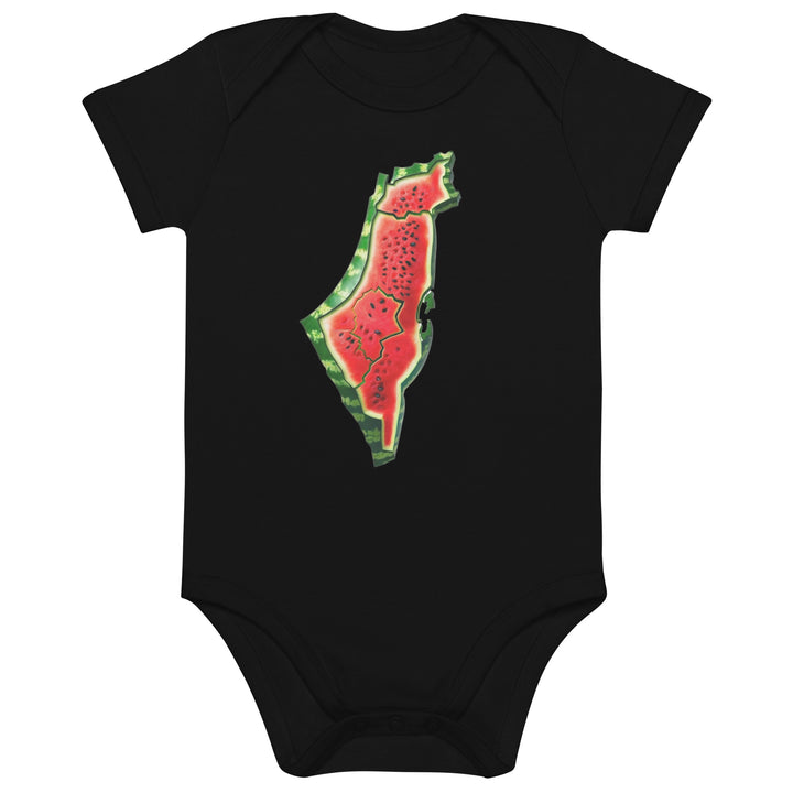 Palestine Watermelon - Organic Cotton Baby Bodysuit, Cotton Baby Bodysuit Black