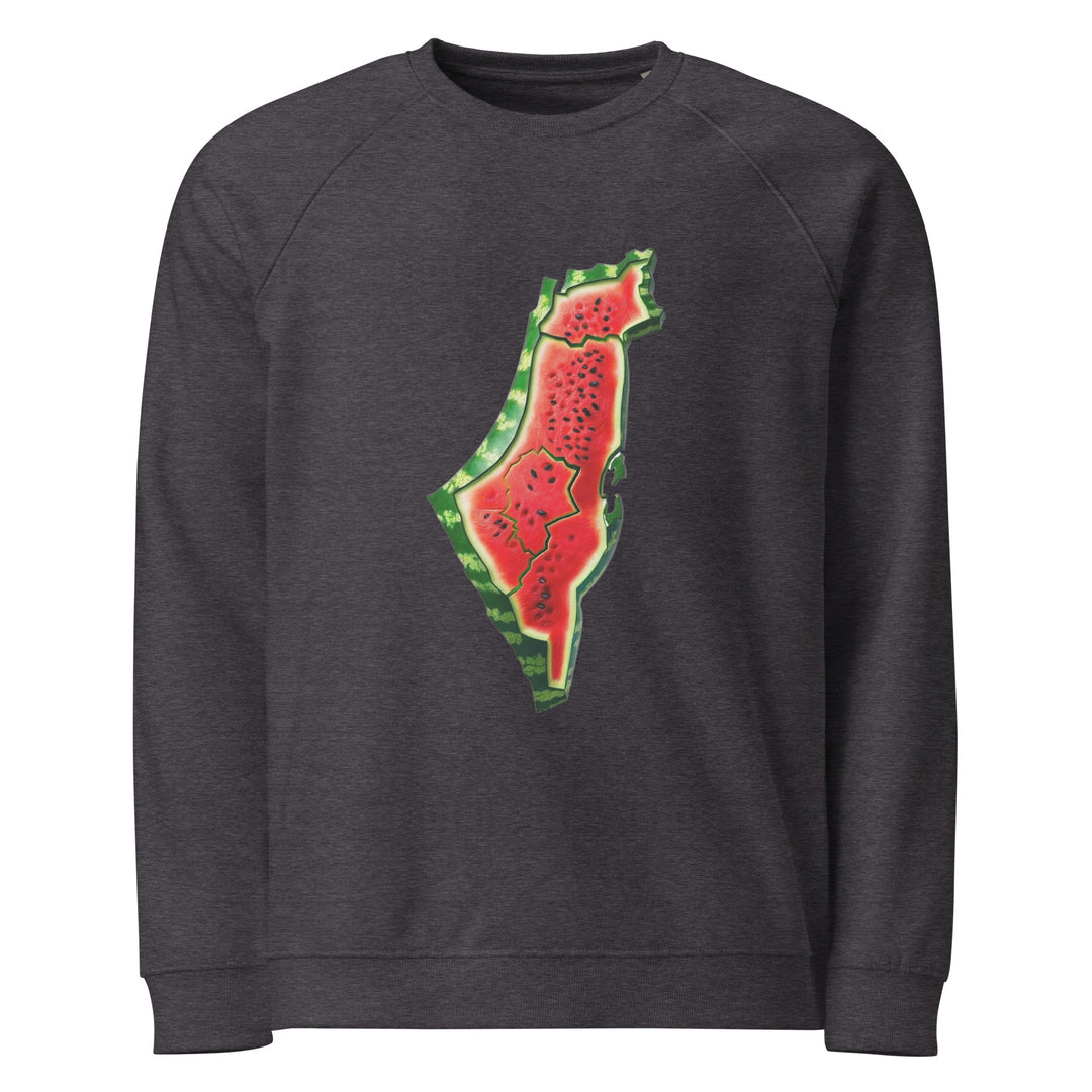 Palestine Watermelon - Women’s Organic Raglan Sweatshirt, Charcoal Melange