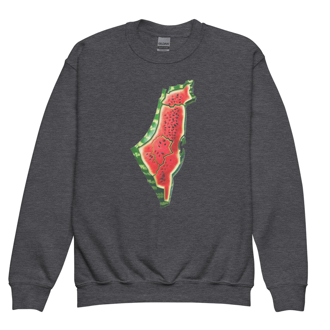 Palestine Watermelon - Youth Crewneck Sweatshirt, Dark Heather