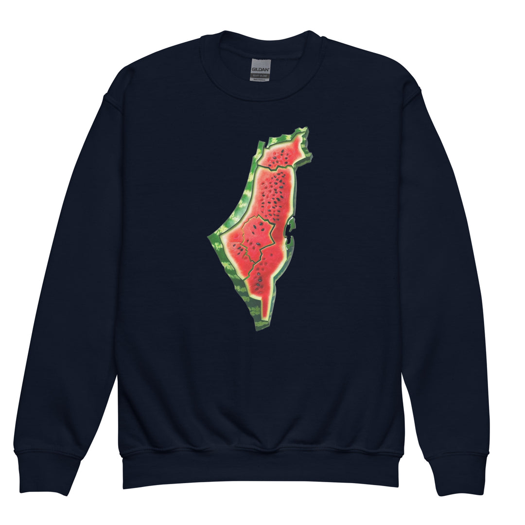 Palestine Watermelon - Youth Crewneck Sweatshirt, Navy