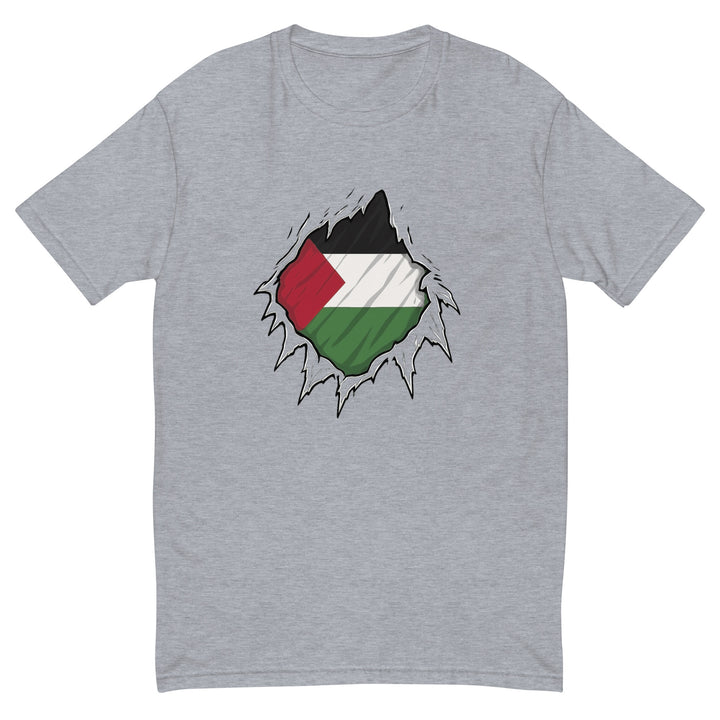 Palestine Hero - Short Sleeve T-Shirt, Mens Fitted T Shirt Heather Grey